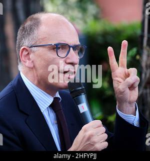 Mauro Scrobogna /LaPresse 28. Mai 2021  Rom, Italien Politics Limes - Volumenpräsentation "das Dreieck ja: Rom Paris Berlin, wo wir alles spielen" auf dem Foto: PD-Sekretär Enrico Letta Stockfoto