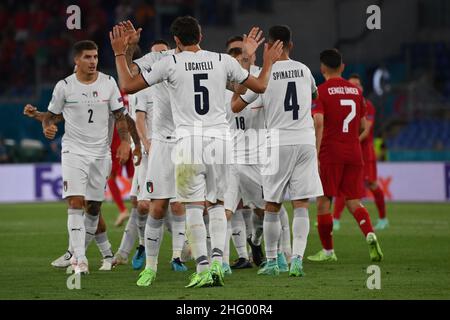 Foto Alfredo Falcone - LaPresse11/06/2021 Roma ( Italia)Sport CalcioTurchia - ItalienCampionato Europeo di Calcio - Stadio Olimpico di RomaNella foto:esultanza italiaFoto Alfredo Falcone - LaPresse11/06/2021 Roma (Italien)Sport SoccerTurchia - ItalienFußball-Europameisterschaft - Olimpico Stadion von Romain das Bild:italia feiert Stockfoto