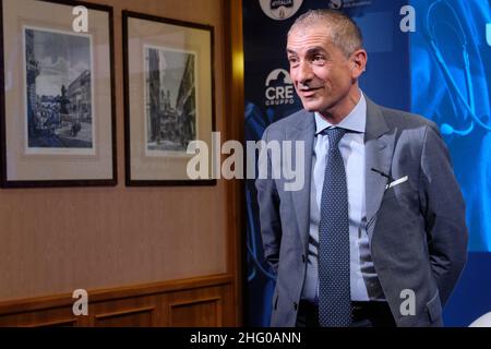 Mauro Scrobogna /LaPresse 14. Juli 2021&#xa0; Rom, Italien Politik Palazzo Chigi Fratelli d&#X2019;Italia FDI - PNRR-Konferenz und nationaler Gesundheitsdienst auf dem Foto: Unterstaatssekretär für Gesundheit Andrea Costa Stockfoto