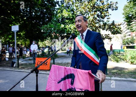 Claudio Furlan/LaPresse 19. Juli 2021 Mailand, Italien News Gedenkfeier zum Massaker von Via D'Amelio in den Gärten von Falcone Borsellino in Via Benedetto Marcello. Auf dem Foto: Giuseppe Sala Stockfoto