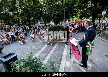 Claudio Furlan/LaPresse 19. Juli 2021 Mailand, Italien News Gedenkfeier zum Massaker von Via D'Amelio in den Gärten von Falcone Borsellino in Via Benedetto Marcello. Auf dem Foto: Giuseppe Sala Stockfoto