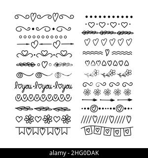 Handgezeichnete Textteiler im Doodle-Stil Elegantes Set, Vektorgrafik, dekorative florale Vintage-Bordüren, Designelemente für Buch, Karte, Einladung Stock Vektor