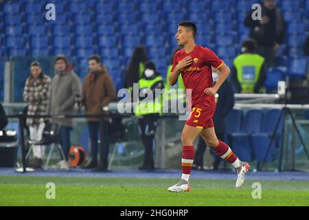 Rom, Italien. 16th Januar 2022. Dimitrios Keramitsis von A.S. Roma während des 22th. Tages der Serie A Meisterschaft zwischen A.S. Roma und Cagliari Calcio am 16th. Januar 2022 im Stadio Olimpico in Rom, Italien. (Bild: © Domenico Cippitelli/Pacific Press via ZUMA Press Wire) Stockfoto