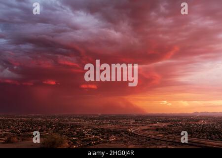 Monsun Saison Staubsturm nähert sich Phoenix, Arizona bei Sonnenuntergang Stockfoto