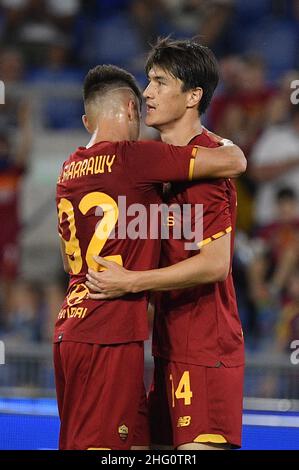 Fabrizio Corragetti / LaPresse 14st. August 2021 Rom, Italien Sportfußball AS Roma vs Raja Club Athletic - Pre-Season Friendly 2021/2022 - Olympiastadion im Bild: Stockfoto