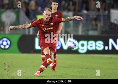 Fabrizio Corragetti / LaPresse 14st. August 2021 Rom, Italien Sportfußball AS Roma vs Raja Club Athletic - Pre-Season Friendly 2021/2022 - Olympiastadion im Bild: Rick Karsdorp von AS Roma Stockfoto