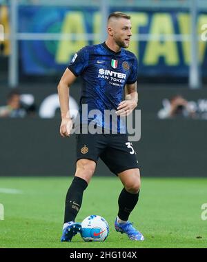 Spada/LaPresse 21. August 2021 - Mailand, Italien Sport, Soccer Inter vs Genua - Italienische Serie A Fußballmeisterschaft 2021/2022 - San Siro Stadion. Auf dem Foto: Milan Skriniar Stockfoto