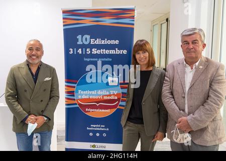 Marco Alpozzi/LaPresse 26. August 2021 Turin, Italien Show Pressekonferenz des 'Festival della TV e dei Nuovi Media' im Bild: Carosso, Mariani, Arnulfo Stockfoto