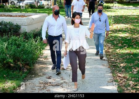 Mauro Scrobogna /LaPresse 26. August 2021 Rom, Italien Politik Kommunalwahlen Rom - Präsentation der Liste Ecodigital Rome Ökologe für Bürgermeister Raggi auf dem Foto: Virginia Raggi bei der Präsentation der Liste, die Virginia Raggi für eine zweite Amtszeit unterstützt Stockfoto