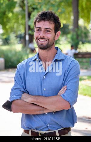 Mauro Scrobogna /LaPresse 26. August 2021 Rom, Italien Politik Kommunalwahlen Rom - Präsentation der Liste Ecodigital Rome Ökologe für Bürgermeister Raggi auf dem Foto: Lapo Sermonti bei der Präsentation der Liste, die Virginia Raggi für eine zweite Amtszeit unterstützt Stockfoto