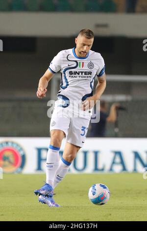 Paola Garbuio/LaPresse 27. August 2021 - Verona, Italien Sport, Soccer Hellas Verona vs inter - Italienische Serie A Fußballmeisterschaft 2021/2022 - Marcantonio Bentegodi Stadium. Auf dem Foto: Skriniar Mailand Stockfoto