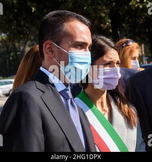 Mauro Scrobogna /LaPresse September 14, 2021&#xa0; Rom, Italien Nachrichten Farnesina - Einweihung der 'Viale dei Giusti della Farnesina' auf dem Foto der Bürgermeister von Rom Virginia Raggi, der Außenminister Luigi Di Maio Stockfoto