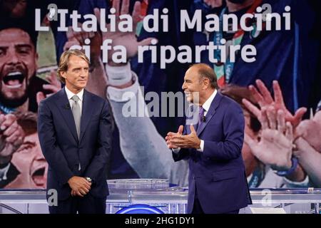 Roberto Monaldo / LaPresse 14-09-2021 Rom (Italien) TV-Programm &#x201C;Porta a Porta&#x201D; im Bild Roberto Mancini, Bruno Vespa Stockfoto