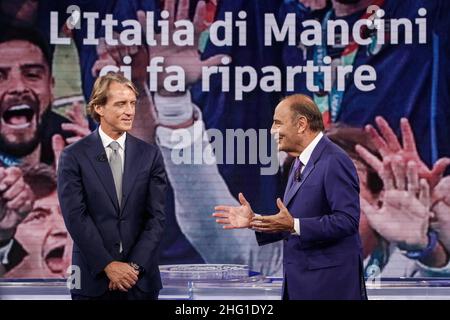 Roberto Monaldo / LaPresse 14-09-2021 Rom (Italien) TV-Programm &#x201C;Porta a Porta&#x201D; im Bild Roberto Mancini, Bruno Vespa Stockfoto