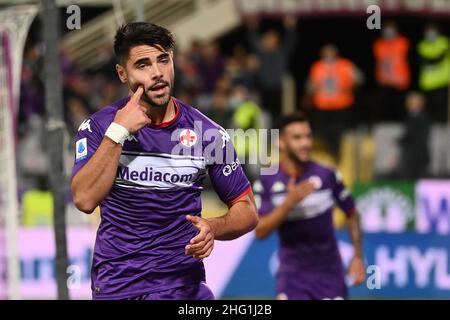 Foto Alfredo Falcone / LaPresse21 Settembre 2021 FirenzeSport CalcioFiorentina - Inter - Campionato di Calcio Serie A 2021/2022 - Stadio Artemio Franchi di FirenzeNella foto: Esultanza sottilFoto Alfredo Falcone / LaPresseSeptember 21, 2021 Florenz, ItalienSport SoccerFiorentina - Inter - Italienische Fußball-Liga A 2021/2022 - Artemio Franchi Stadion von FlorenceIm Bild: Sottil feiert Stockfoto