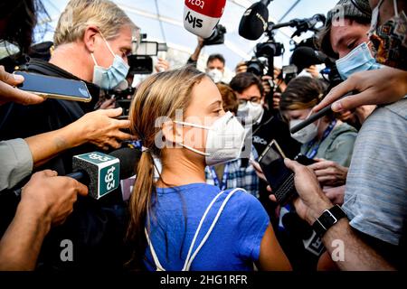 Claudio Furlan/LaPresse September 28, 2021 Milano , Italy News Ankunft der Umweltaktivistin Greta Thunberg auf der Konferenz Youth4Climate Stockfoto