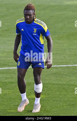 LaPresse - Fabio Ferrari 28. September 2021 Turin, Italien Sportfußball Sitzungstraining des FC Juventus vor dem Spiel Juventus FC gegen Chelsea - UEFA Champions League 2021/2022 - Gruppenphase - Gruppe H - 2/6 - Allianz Stadium. Im Bild:Kean Stockfoto