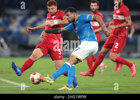 Alessandro Garofalo/LaPresse 30. September 2020 Neapel, Italien Fußballsport Napoli vs Spartak Mosca - Europa League 2021/2022 - Stadion Diego Armando Maradona. Im Bild:Andrea Petagna (SSC Napoli); Stockfoto