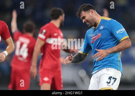 Alessandro Garofalo/LaPresse 30. September 2020 Neapel, Italien Fußballsport Napoli vs Spartak Mosca - Europa League 2021/2022 - Stadion Diego Armando Maradona. Im Bild: Andrea Petagna (SSC Napoli); Stockfoto