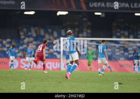 Alessandro Garofalo/LaPresse 30. September 2020 Neapel, Italien Fußballsport Napoli vs Spartak Mosca - Europa League 2021/2022 - Stadion Diego Armando Maradona. Im Bild: Victor Osimhen (SSC Napoli); Dejektion Stockfoto