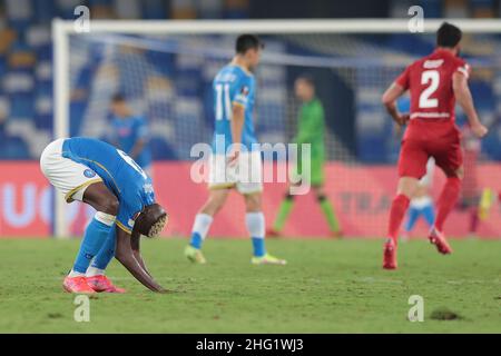 Alessandro Garofalo/LaPresse 30. September 2020 Neapel, Italien Fußballsport Napoli vs Spartak Mosca - Europa League 2021/2022 - Stadion Diego Armando Maradona. Im Bild: Victor Osimhen (SSC Napoli); Dejektion Stockfoto