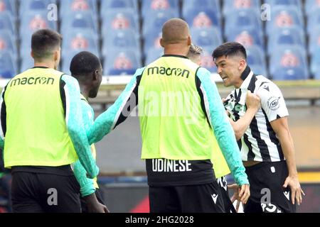 Foto Tano Pecoraro/LaPresse 03 Ottobre 2021 - Genua, Italia Sport, CalcioSampdoria vs Udinese - Campionato italiano di calcio Serie A Tim 2021/2022 - Stadio Luigi FerrarisNella foto: Esultanza forestieriPhoto Tano Pecoraro/LaPresse 03. Oktober 2021 - Genua, Italien Sport, Fußball Sampdoria vs Udinese - Italienische Serie A Fußball-Meisterschaft 2021/2022 - Luigi Ferraris Stadion auf dem Foto: Forestieri Jubel Stockfoto