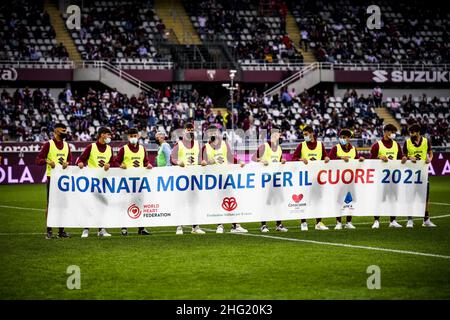 LaPresse - Fabio Ferrari 02. Oktober 2021 Turin, Italien Sportfußball EXKLUSIV TURIN FC Turin FC vs Juventus FC - Italienische Fußballmeisterschaft League A Tim 2021/2022 - "Olimpico Grande Torino" Stadion. Im Bild:Banner Stockfoto