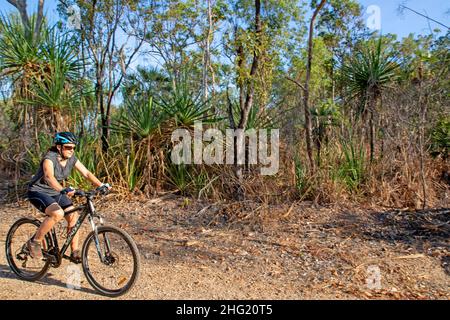Mountainbiken im Charles Darwin National Park Stockfoto
