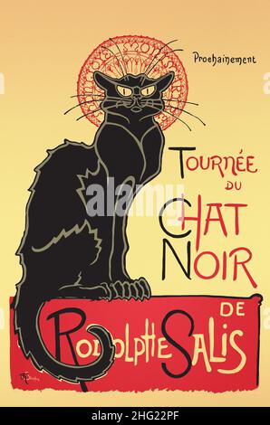 Digital restauriertes hochauflösendes, ikonisches Paris-Kulturerbe-Plakat der schwarzen Katze 1896 Souvenir mit Le Chat Noir Stockfoto