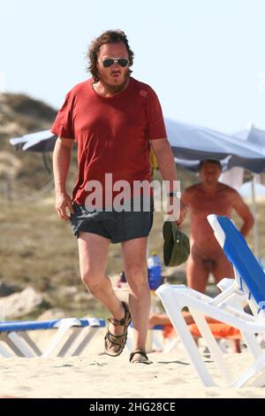 Italienische Sängerin Zucchero am Strand, Formentera, Spanien. Stockfoto