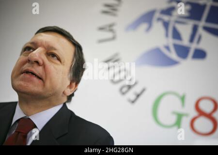 Präsident der Europäischen Kommission, Jos Barroso, auf dem Gipfel G8 in L'Aquila, Italien. Stockfoto