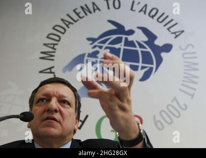 Präsident der Europäischen Kommission, Jos Barroso, auf dem Gipfel G8 in L'Aquila, Italien. Stockfoto