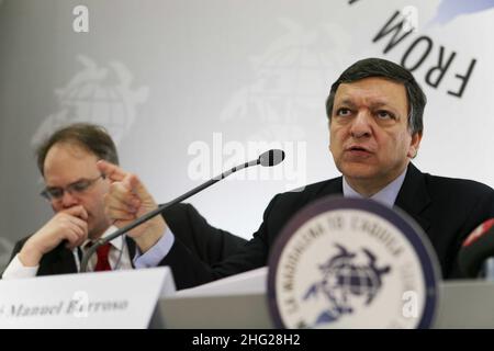 Präsident der Europäischen Kommission, Jos Barroso, auf dem Gipfel G8 in L'Aquila, Italien. Stockfoto