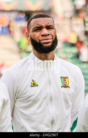 YAOUNDE, KAMERUN - 17. JANUAR: Harold Moukoudi aus Kamerun während der Afrika-Cup-Gruppe 2021 Ein Spiel zwischen Kap Verde und Kamerun im Stade d'Olembe am 17. Januar 2022 in Yaounde, Kamerun. (Foto von SF) Stockfoto