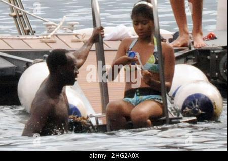 Don Cheadle und seine Familie zu Gast in George Clooney's Villa Oleondra, in Laglio, Comer See, Italien. Stockfoto