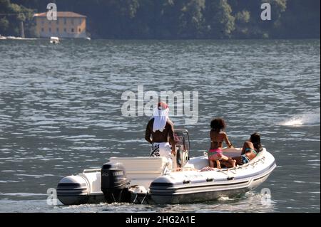 Don Cheadle und seine Familie zu Gast in George Clooney's Villa Oleondra, in Laglio, Comer See, Italien. Stockfoto