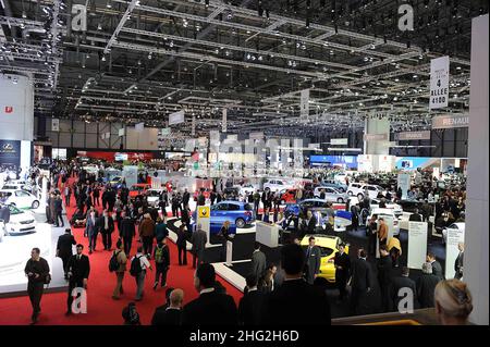 Der erste Pressetag auf dem Genfer Automobilsalon in Genf, Schweiz. Stockfoto