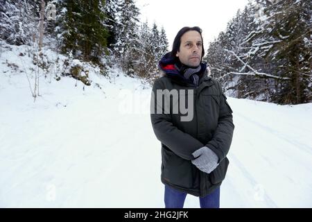 14. Januar 2022. Le Martinet und Chevaline, Haute-Savoie, Frankreich. Szene der Chevaline-Morde im Winter. Dies ist der entlegene Ort, wo vor 10 Jahren Stockfoto