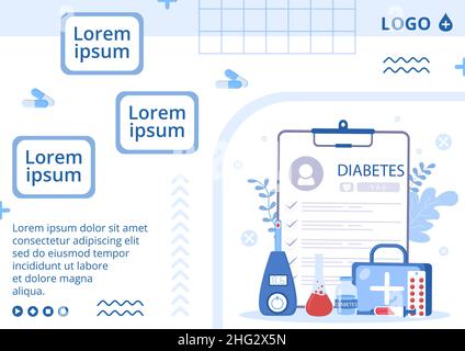 Diabetesting Broschüre Vorlage Flat Design Illustration editierbar von quadratischen Hintergrund geeignet für Gesundheitswesen Social Media oder Grußkarte Stock Vektor