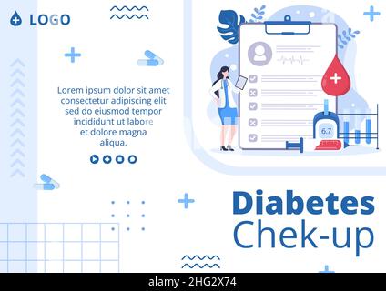 Diabetesting Broschüre Vorlage Flat Design Illustration editierbar von quadratischen Hintergrund geeignet für Gesundheitswesen Social Media oder Grußkarte Stock Vektor