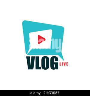 Vlog-Symbol, TV-Übertragung oder Live-Stream, Online-Video-Blog-Vektorsymbol. Blogger oder Vlogger Video-Kanal und Social Media Web-Stream-App mit Player BU Stock Vektor
