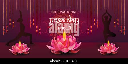 International Yoga Day Concept Banner Juni 21 Wellness Gesundheitsvektor Poster Stock Vektor