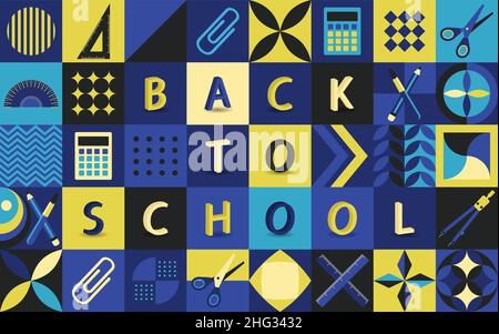 Zurück zur Schule Vektor Illustration Neo Geometrischer Stil Hintergrund Stock Vektor