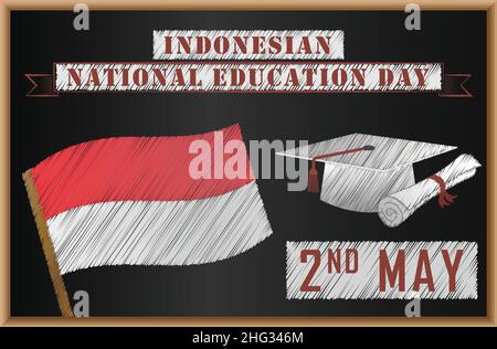 Indonesischer Tag der Bildung auf Tafel Banner Poster Flyer für die 2nd. Mai-Veranstaltung Hari Pendidikan Nasional Stock Vektor