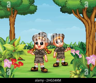 Cartoon von Zookeeper Junge und Mädchen im Garten Stock Vektor