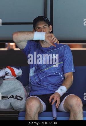Melbourne, Australien. 18th. Januar 2022. Der britische Tennisspieler Andy Murray in Aktion während des Australian Open Turniers im Melbourne Park am Tuesday18. Januar 2022. © Jürgen Hasenkopf / Alamy Live News Stockfoto