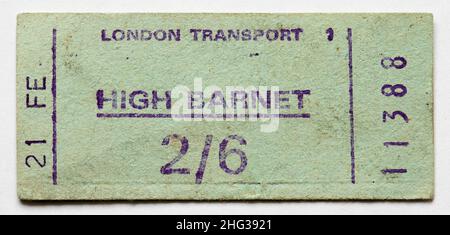 Vintage 1970s London Underground Train Ticket - High Barnet Stockfoto