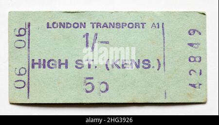 Vintage 1970s London Underground Train Ticket - High Street Kensington Stockfoto