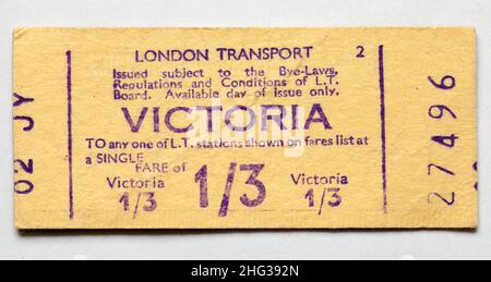 Vintage 1970s London Underground Train Ticket - Victoria Stockfoto