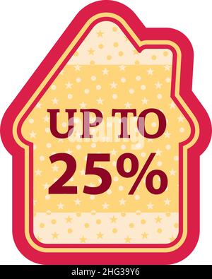 Weihnachten Lebkuchenhaus. Christams Sticker Vektor Illustration. Grün beige rosa Label mit Schnee-Muster. Bis zu 25 Prozent Stock Vektor